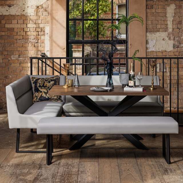 Jupiter Dining Set - Dark Oak - With RHF Corner Bench & Low Bench in Light Grey - image 1