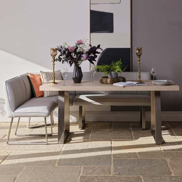 Neptune 180cm Dining Table with RHF Corner Bench - Misty - image 1