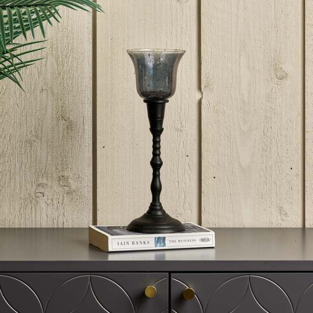 Candle Stick in Black with Removable Taper Bell Tealight Holder in Grey - image 1
