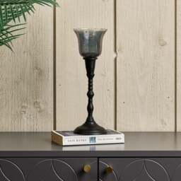 Candle Stick in Black with Removable Taper Bell Tealight Holder in Grey - thumbnail 1