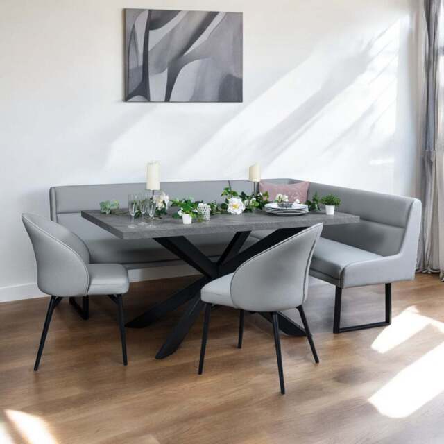 Jupiter 180cm - Faux Concrete - Dining Table & LHF Corner Bench with 2 Dining Chairs in Light Grey - image 1