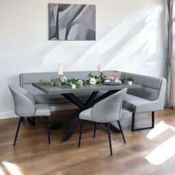 Jupiter 180cm - Faux Concrete - Dining Table & LHF Corner Bench with 2 Dining Chairs in Light Grey - thumbnail 1