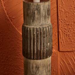 Centre Straight Lines Wooden Candle Holder in Mud - Small - thumbnail 2