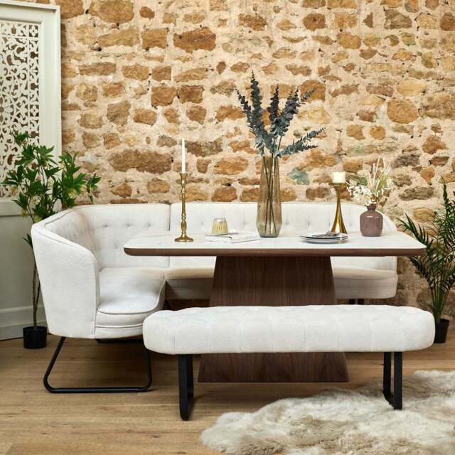 Sutton 160cm Dining Table - Walnut with Frampton Corner Bench RHF & Flat Bench in White - image 1