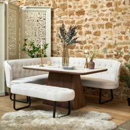 Sutton 160cm Dining Table - Walnut with Frampton Corner Bench RHF & Flat Bench in White - thumbnail 2