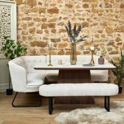 Sutton 160cm Dining Table - Walnut with Frampton Corner Bench RHF & Flat Bench in White - thumbnail 1