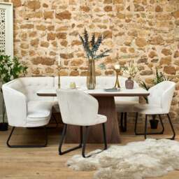 Sutton 160cm Dining Table - Walnut with Frampton Corner Bench RHF & 2x Frampton Chairs in White - thumbnail 1