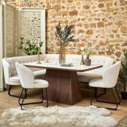 Sutton 160cm Dining Table - Walnut with Frampton Corner Bench RHF & 2x Frampton Chairs in White - thumbnail 2
