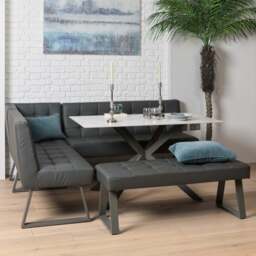 Saturn 135cm Dining Table White & Rubix Corner Bench With Low Bench in Grey - thumbnail 2