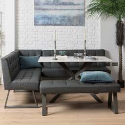 Saturn 135cm Dining Table White & Rubix Corner Bench With Low Bench in Grey - thumbnail 1