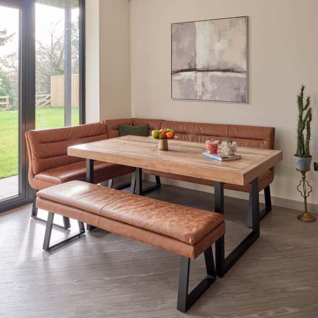 Adelaide 180cm Dining Table with Industrial Corner Bench in Tan and 158cm Flat Bench - image 1