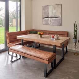 Adelaide 180cm Dining Table with Industrial Corner Bench in Tan and 158cm Flat Bench