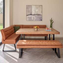Adelaide 180cm Dining Table with Industrial Corner Bench in Tan and 158cm Flat Bench - thumbnail 2