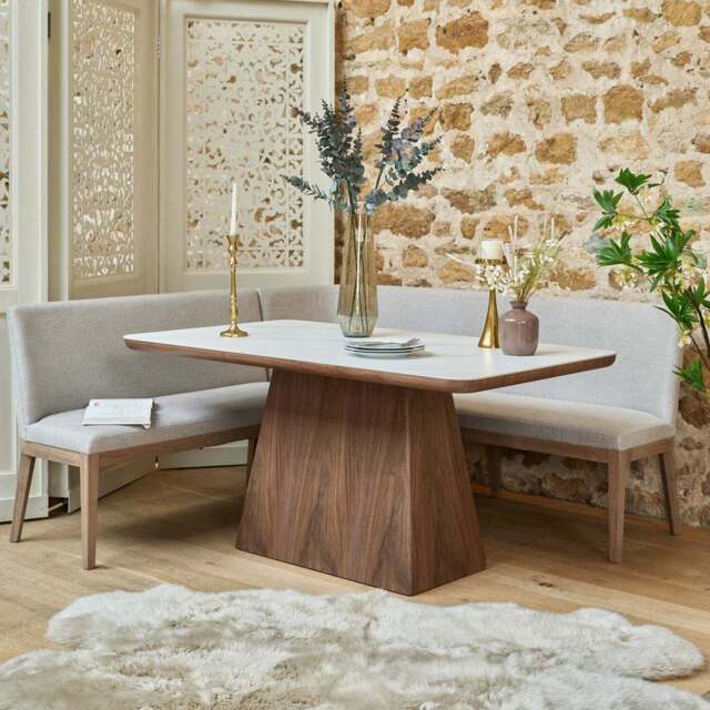 Sutton 160cm Dining Table - Walnut with Hampton Corner Bench in Grey RHF - image 1