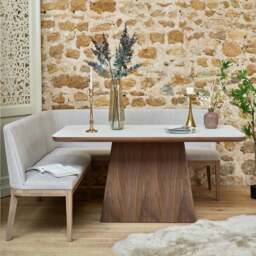 Sutton 160cm Dining Table - Walnut with Hampton Corner Bench in Grey RHF - thumbnail 2