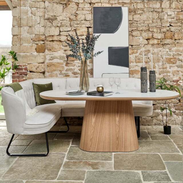 Sutton 200cm Dining Table - Ash with Frampton Corner Bench in White RHF - image 1