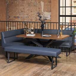 Jupiter Dining Set - Dark Oak - With RHF Corner Bench & Low Bench in Blue - thumbnail 2
