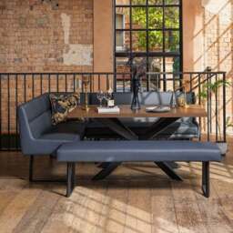 Jupiter Dining Set - Dark Oak - With RHF Corner Bench & Low Bench in Blue - thumbnail 1