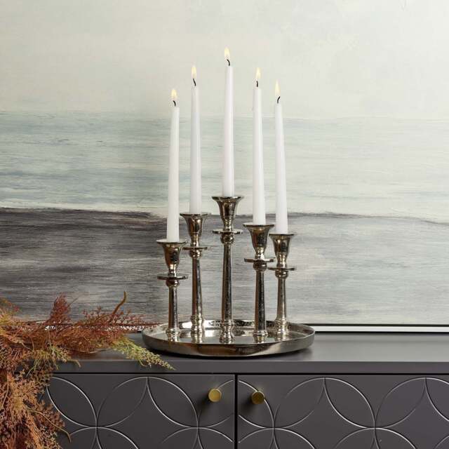 Round Candle Holder Tray with Five Candle Holders in Nickel - image 1