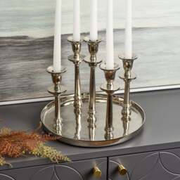Round Candle Holder Tray with Five Candle Holders in Nickel - thumbnail 2