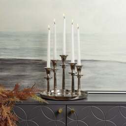 Round Candle Holder Tray with Five Candle Holders in Nickel - thumbnail 1