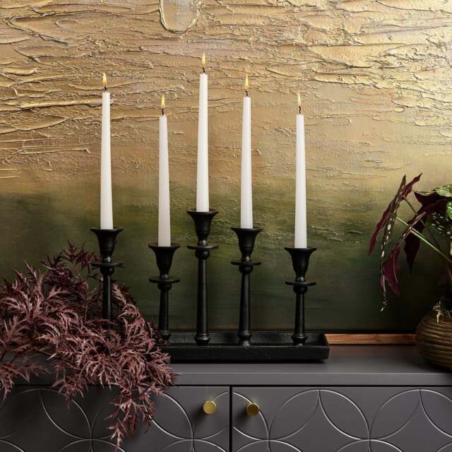 Candle Holder Tray with Five Candle Holders in Black - image 1