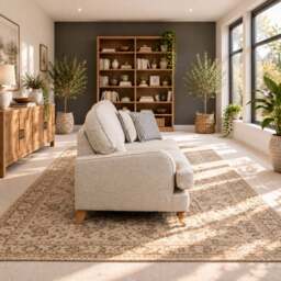 Eastbourne 3 Seater Sofa in Natural with Navy Stripe Cushions - thumbnail 3