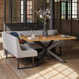 Jupiter Dining Set - Smoked Oak - With RHF Corner Bench & Low Bench in Light Grey - thumbnail 4