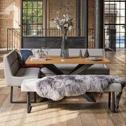 Jupiter Dining Set - Smoked Oak - With RHF Corner Bench & Low Bench in Light Grey - thumbnail 1