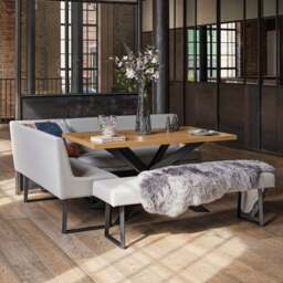 Jupiter Dining Set - Smoked Oak - With RHF Corner Bench & Low Bench in Light Grey - thumbnail 2