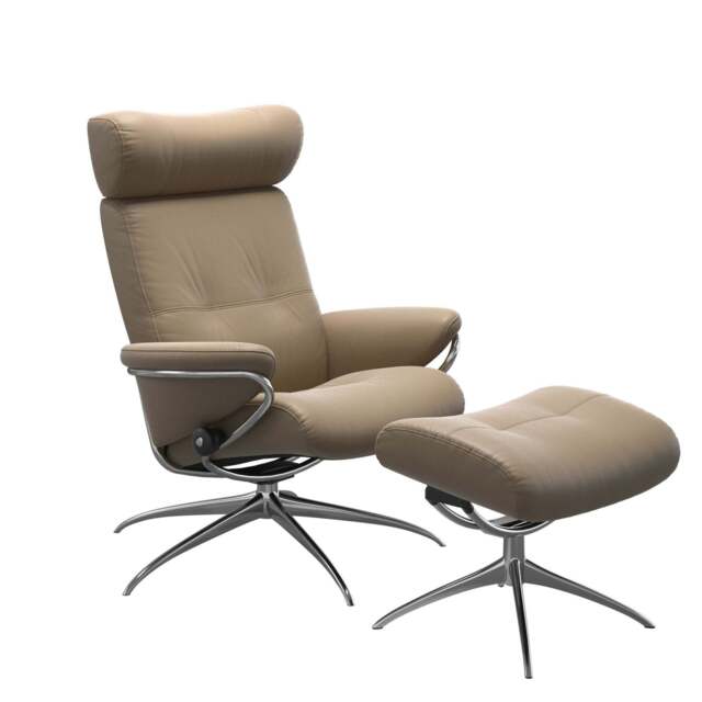 Stressless Berlin Recliner with Headrest and Footstool with Star Base - image 1