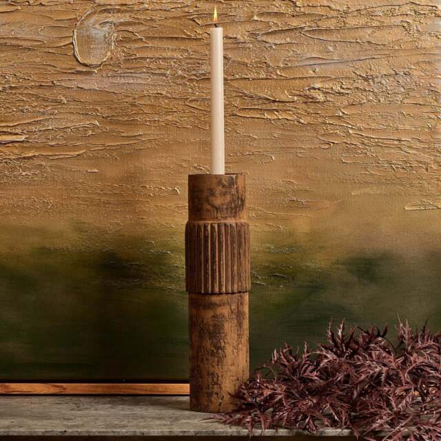 Centre Straight Lines Wooden Candle Holder in Rust - Large - image 1