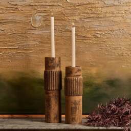 Centre Straight Lines Wooden Candle Holder in Rust - Large - thumbnail 3