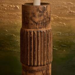 Centre Straight Lines Wooden Candle Holder in Rust - Large - thumbnail 2