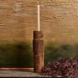 Centre Straight Lines Wooden Candle Holder in Rust - Large - thumbnail 1
