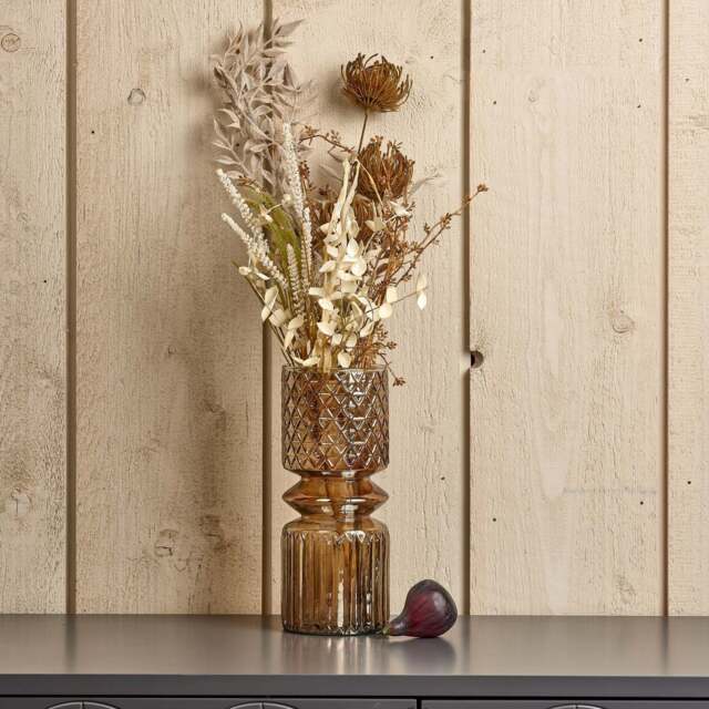 Cut Glass Vase with Diamonds and Lines Design in Luster Brown - Medium - image 1