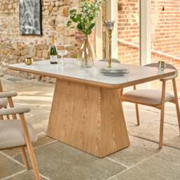 Sutton 160cm Dining Table - Ash with 4x Albi Chairs in Beige with Oiled Oak Legs - thumbnail 5