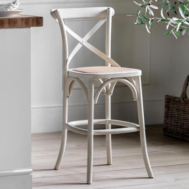 Cafe Stool White/Rattan (Set of 2) - image 1