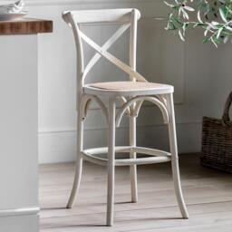 Cafe Stool White/Rattan (Set of 2) - thumbnail 1
