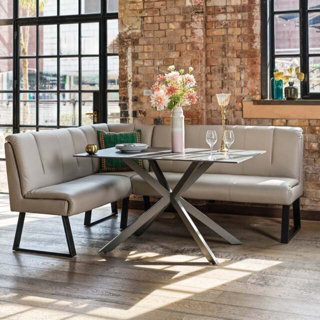 Saturn 135cm Dining Table Dark Grey & Sonoma Corner Bench in Putty - image 1