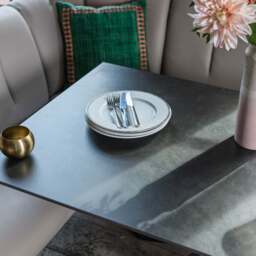 Saturn 135cm Dining Table Dark Grey & Sonoma Corner Bench in Putty - thumbnail 4