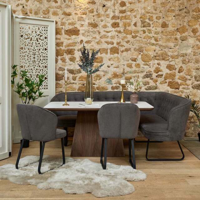Sutton 160cm Dining Table - Walnut with Frampton Corner Bench LHF & 2x Frampton Chairs in Anthracite - image 1