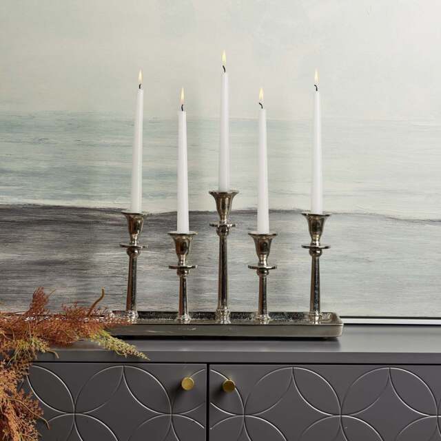 Candle Holder Tray with Five Candle Holders in Nickel - image 1