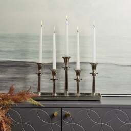 Candle Holder Tray with Five Candle Holders in Nickel - thumbnail 1