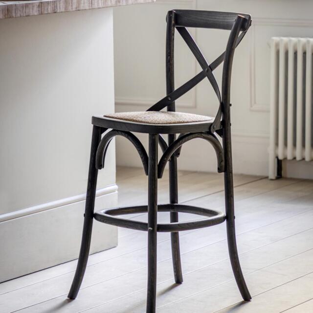 Cafe Stool Black/Rattan (Set of 2) - image 1