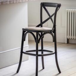 Cafe Stool Black/Rattan (Set of 2) - thumbnail 1
