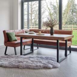 Adelaide 180-240cm Extending Dining Table with Industrial Corner Bench in Tan - thumbnail 1