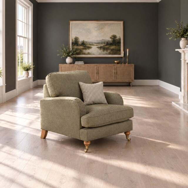 Eastbourne Armchair in Olive with Olive Stripe Cushion - image 1