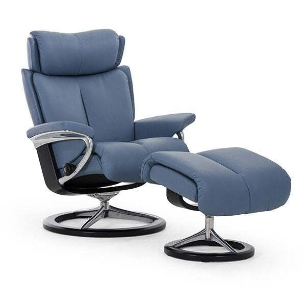 Stressless Magic Recliner With Signature Base & Footstool - Large / Stressless Batick