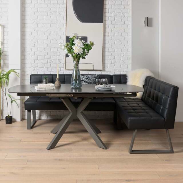 Saturn 130-190cm Motion Table Dark Grey & Rubix Corner Bench in Black - image 1